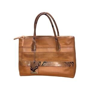 Iacucci Brown Leather Snakeskin Accent Combo Tote Bag